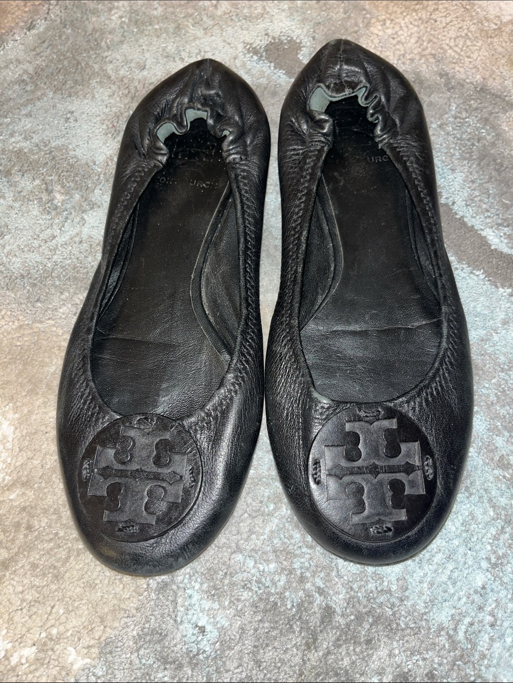 Tory Burch Black Leather Logo Ballet Flats